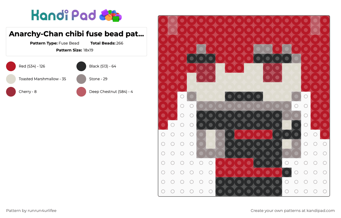 REMIXED CHIBI PATTERN - Anarchy-Chan Chibi Fuse Bead Pattern - CREDIT IN DESCRIPTION - - Fuse Bead Pattern by runrun4urlifee on Kandi Pad - red,anarchy,magical mad,magical destoyers,anarchy chan,mahou shoujo,jun inagawa,god save the otaku,mahou shoujo magical destoyers
