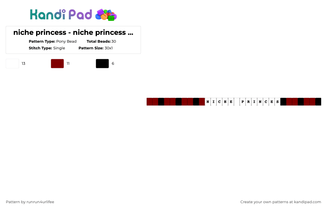 niche princess - asteria [an4rch] -  niche princess - Album - Single Kandi Bracelet - Pony Bead Pattern by runrun4urlifee on Kandi Pad - brown,white,niche princess,asteriasdeath,kets4eki,an4rch,asteria,as,anarchist sanctuary,music