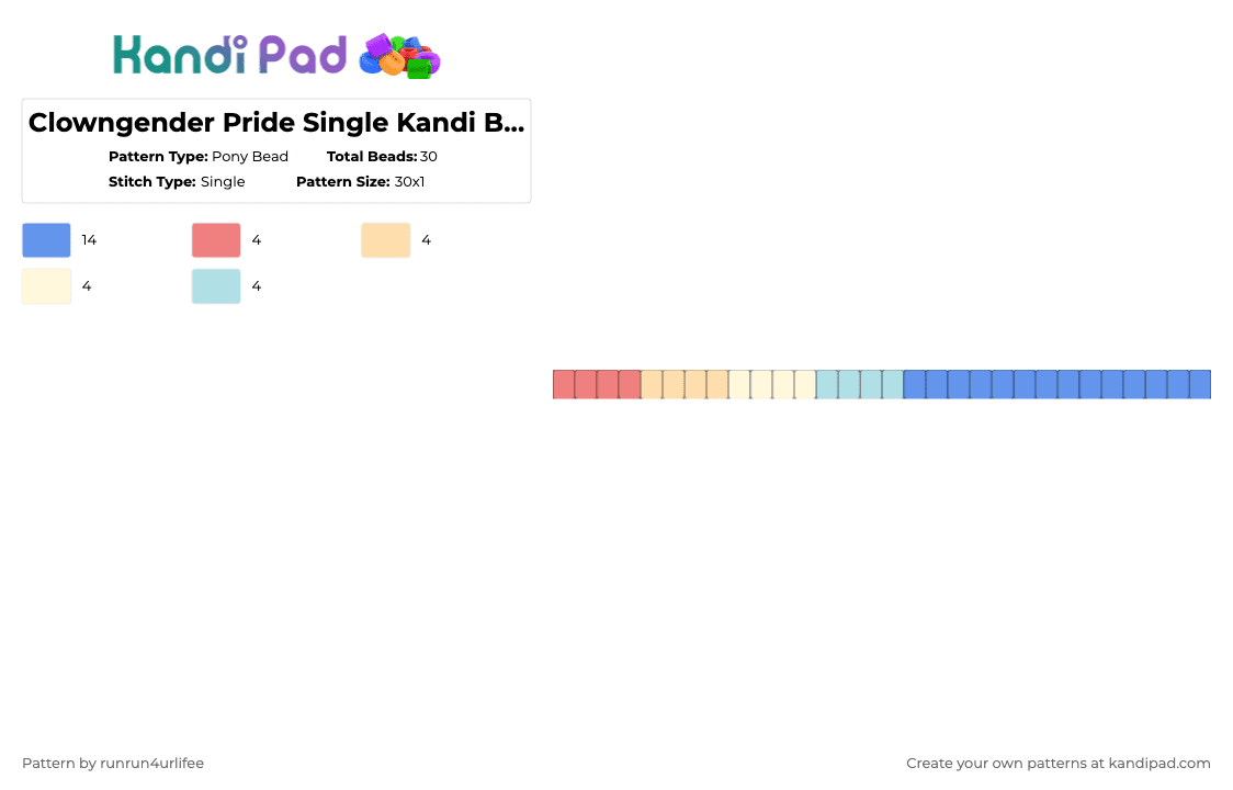 Clowngender Pride Single Kandi Bracelet - Pony Bead Pattern by runrun4urlifee on Kandi Pad - light blue,clown,gender,clowngender,pride,lgbt,lgbtq,lgbtqia