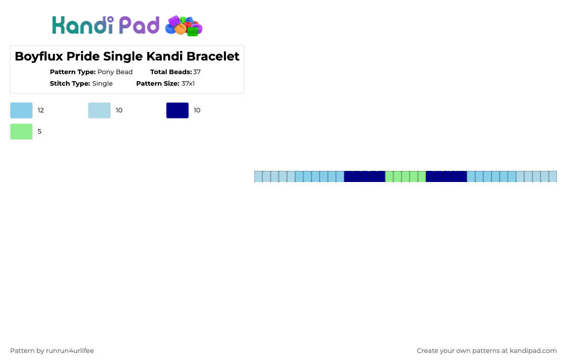 Boyflux Pride Single Kandi Bracelet - Pony Bead Pattern by runrun4urlifee on Kandi Pad - light blue,single,kandi,boy flux,boyflux,pride,lgbt,lgbtqia,lgbtq