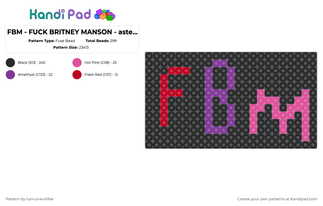FBM - FUCK BRITNEY MANSON - asteria, kets4eki, 6arelyhuman - MINI fuse perler bead pattern - Fuse Bead Pattern by runrun4urlifee on Kandi Pad - fbm,fuck britney manson,as,anarchist sanctuary,asteria,kets4eki,6arelyhuman,sassy scene