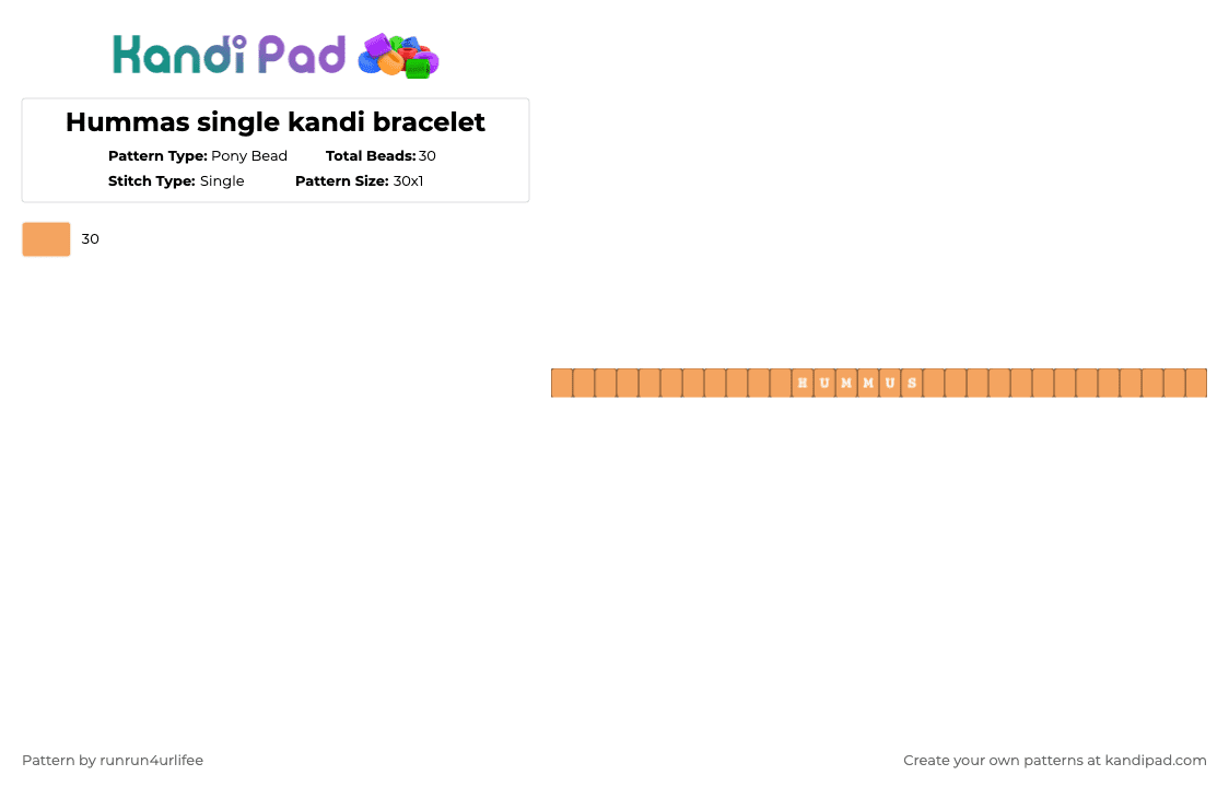 Hummas single kandi bracelet - Pony Bead Pattern by runrun4urlifee on Kandi Pad - orange,hummas,single,kandi,bracelet,white,cream,idfk shit creation