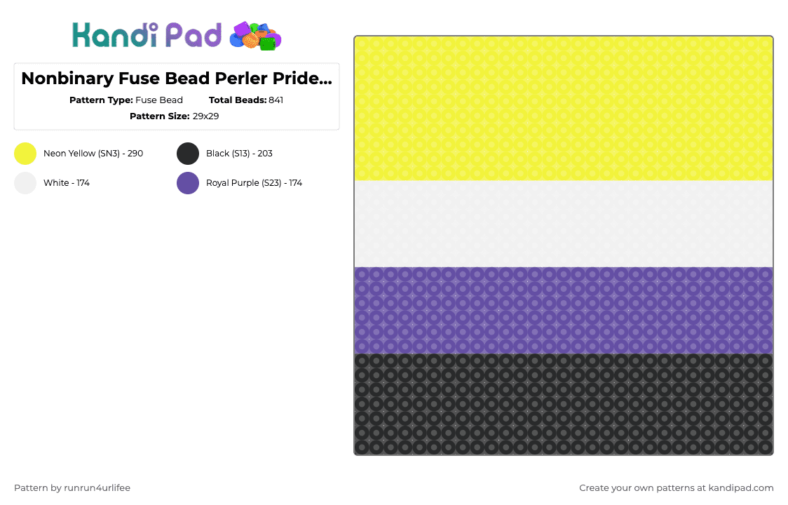 Nonbinary / Emby Fuse Bead Perler Pride Flag - Fuse Bead Pattern by runrun4urlifee on Kandi Pad - yellow,purple,nonbinary,emby,fuse bead perler pattern,pride,lgbt,lgbtqia,lgbtq,flag