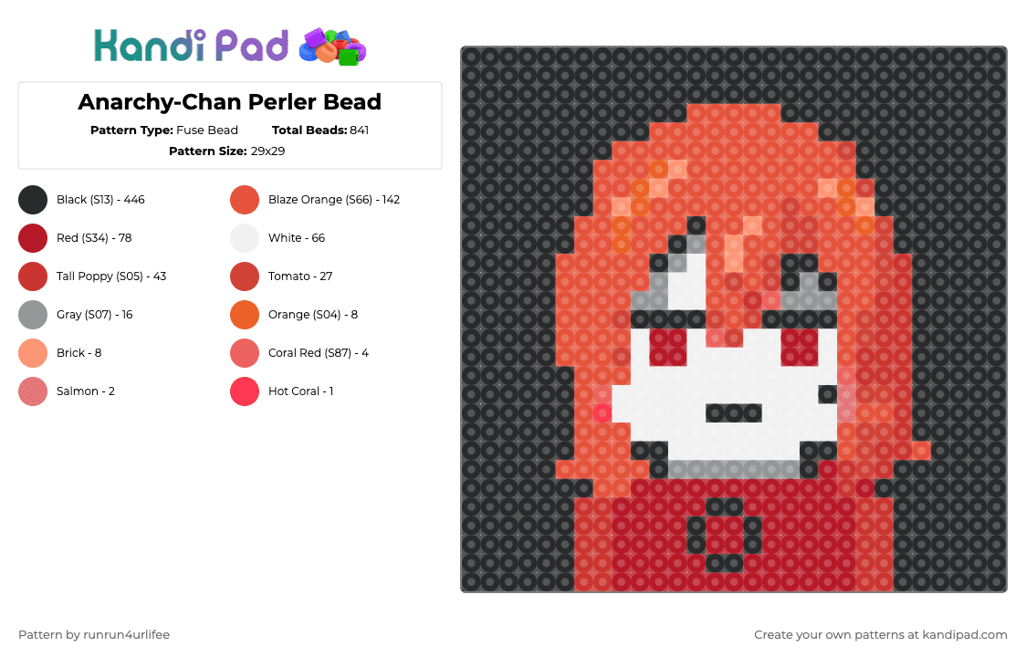 Anarchy-Chan Perler fuse Bead - Fuse Bead Pattern by runrun4urlifee on Kandi Pad - black,red,jun inagawa,anarchy,anarchychan,magical mad,magical destoyers,mahou shoujo magical destoyers,anime,god save the odaktu