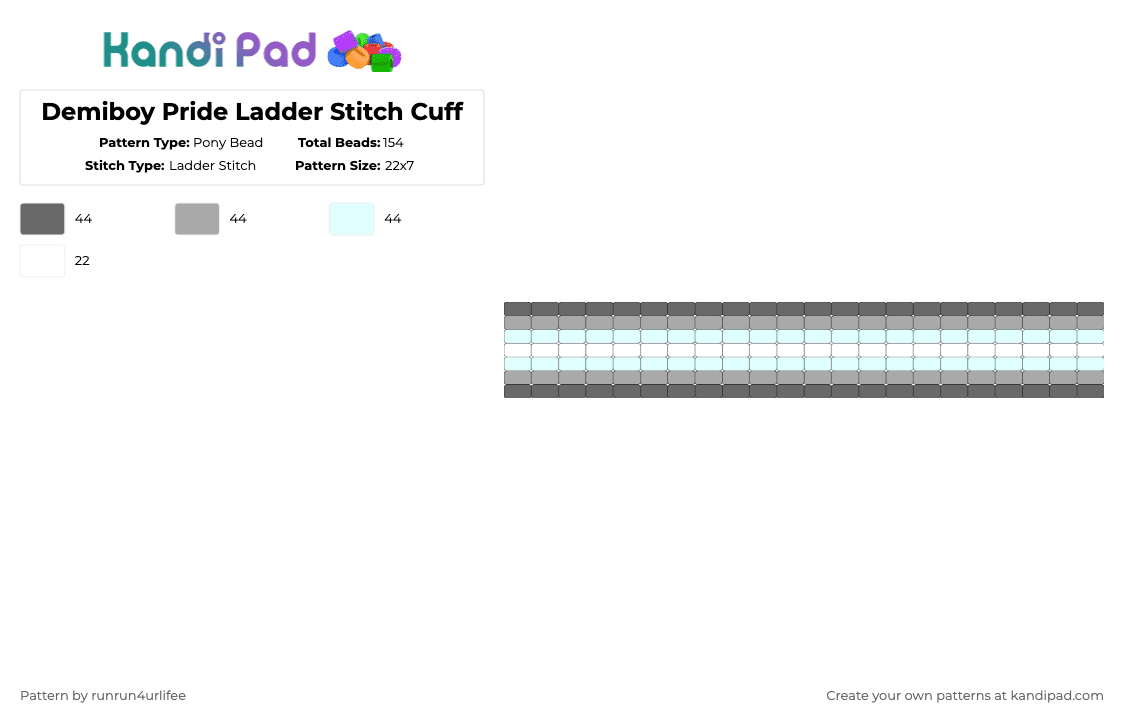 Demiboy Pride Ladder Stitch Cuff - Pony Bead Pattern by runrun4urlifee on Kandi Pad - gray,beige,demi boy,demiboy,pride,lgbt,lgbtq,lgbtqia,ladder stitch cuff