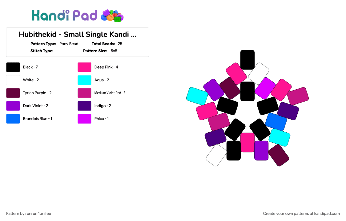 Hubithekid - Version #1 - Small Single Kandi Star - Pony Bead Pattern by runrun4urlifee on Kandi Pad - 333, fabfantasy, hubithekid, kandi star, music, music artist, small kandi star, watchmedieslowly