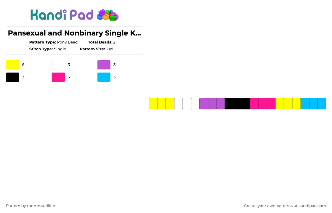 Pansexual and Nonbinary / Emby Single Kandi Bracelet - Pony Bead Pattern by runrun4urlifee on Kandi Pad - yellow,pink,pansexual,pan,pride,emby,lgbt,lgbtq,lgbtqia,nonbinary