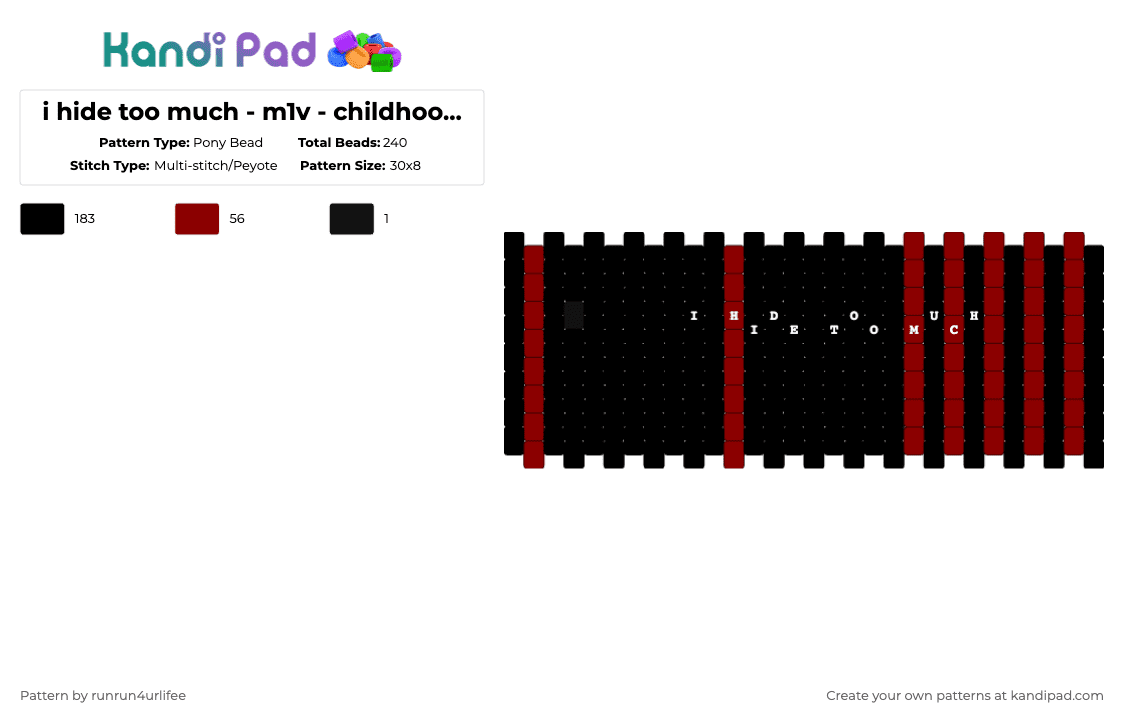 i hide too much - m1v - childhood dementia - Album - Multi Stitch/Peyote - Pony Bead Pattern by runrun4urlifee on Kandi Pad - black,m1v,lonegore,made1vvvonder,i hide too much,song,song album,childhood dementia,music