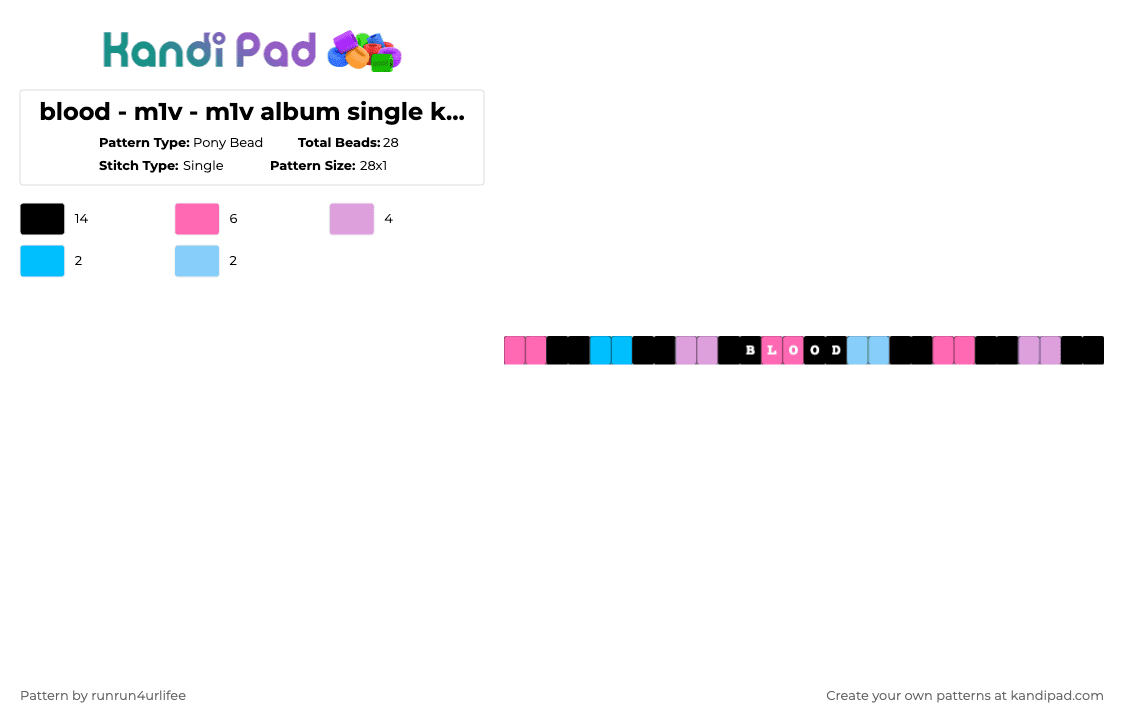 blood - m1v - m1v -  Album Single Kandi Bracelet - Pony Bead Pattern by runrun4urlifee on Kandi Pad - pink,light blue,blood,m1v,made1vvvonder,lonegore,song,song album,single,kandi