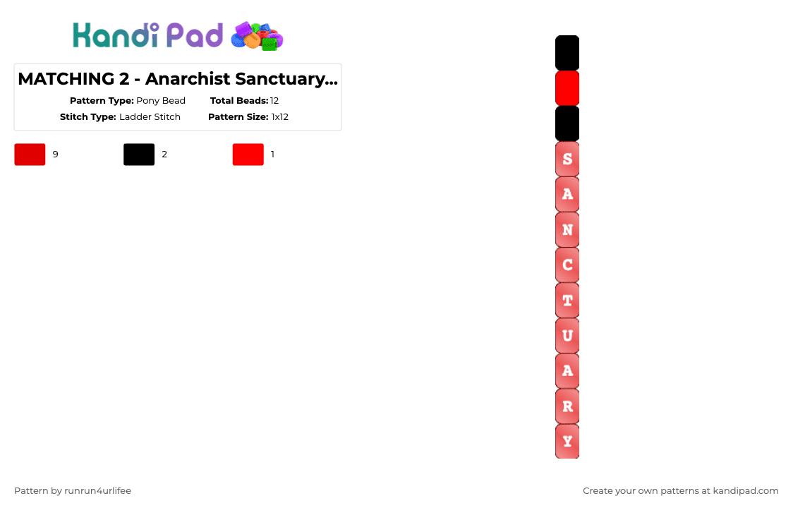 MATCHING 2 - Anarchist Sanctuary [Sanctuary] - Ladder Stitch Keychain - Pony Bead Pattern by runrun4urlifee on Kandi Pad - red,as,anarchist sanctuary,music,anarchy,an4rch,asteria,asteriasdeath,kets4eki