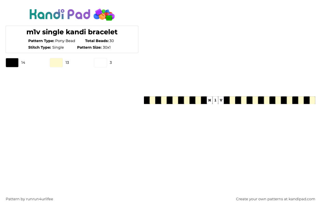 m1v Single Kandi Bracelet - Pony Bead Pattern by runrun4urlifee on Kandi Pad - yellow,m1v,made1vvvonder,lonegore,black,single,kandi,vvvonder