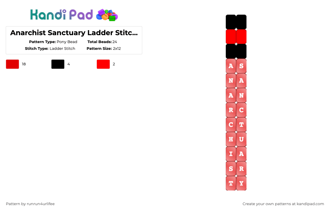 FULL - Anarchist Sanctuary - Ladder Stitch Keychain - Pony Bead Pattern by runrun4urlifee on Kandi Pad - red,anarchist sanctuary,as,asteriasdeath,asteria,kets4eki,music,an4rch,anarchy