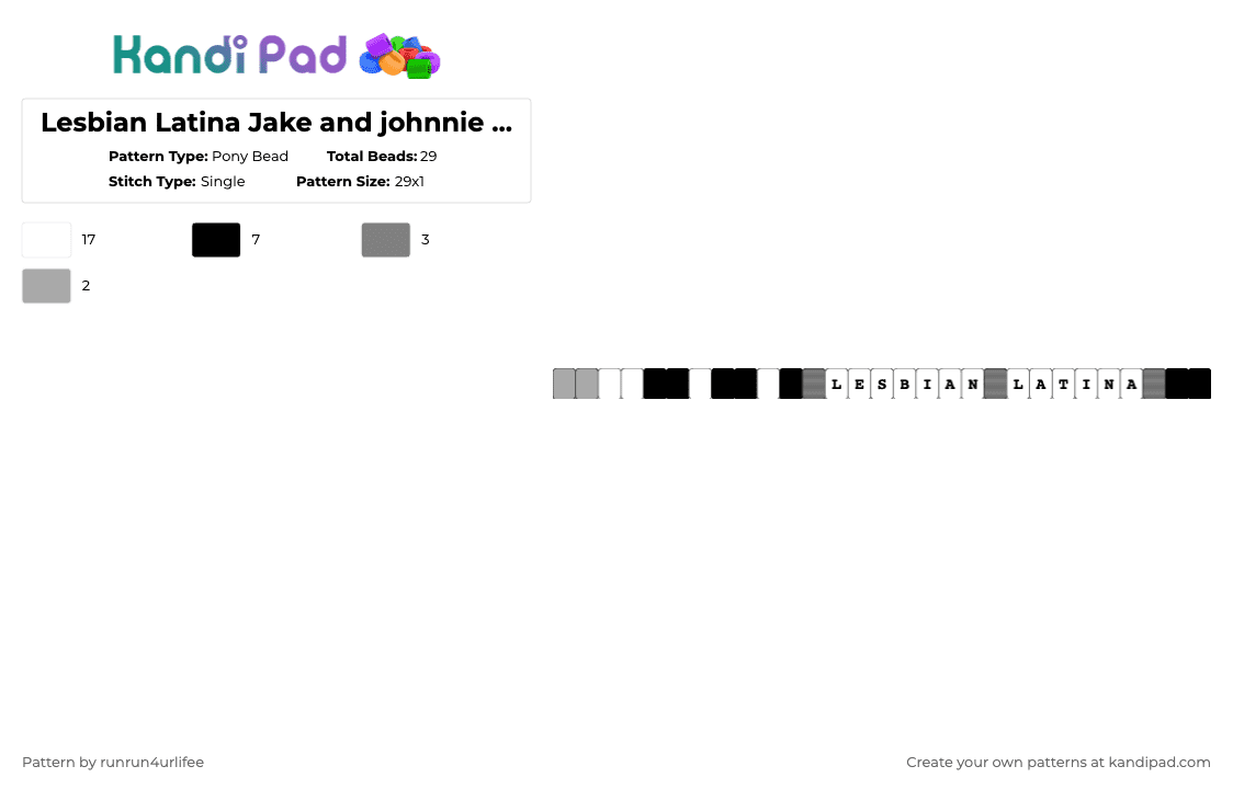 Lesbian Latina Jake and johnnie matching 2 - Pony Bead Pattern by runrun4urlifee on Kandi Pad - white,beige,gray,jnj month,jake,jake webber,johnnie,johnnie guilbert,lesbian latinas,latina,no name
