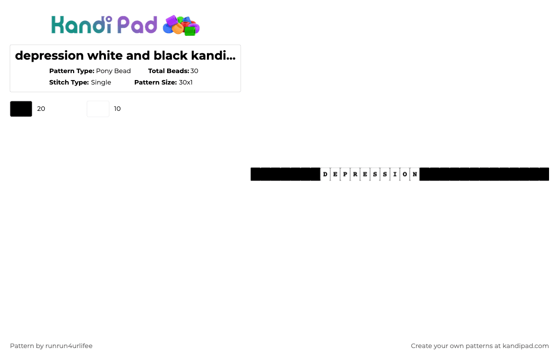 depression white and black kandi single bracelet - Pony Bead Pattern by runrun4urlifee on Kandi Pad - black,white,depression,kandi,single,bracelet,mental health