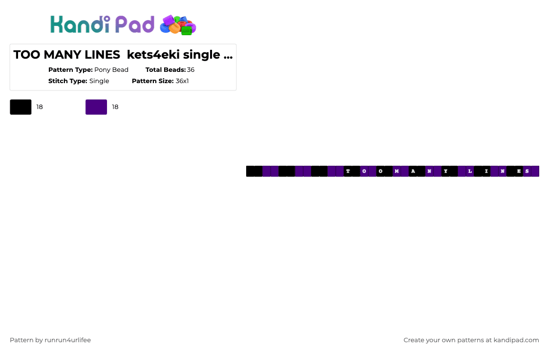 TOO MANY LINES  kets4eki single kandi bracelet matching 1 - Pony Bead Pattern by runrun4urlifee on Kandi Pad - black,purple,asteriasdeath,asteria,kets4eki,as,anarchist sanctuary,too many lines