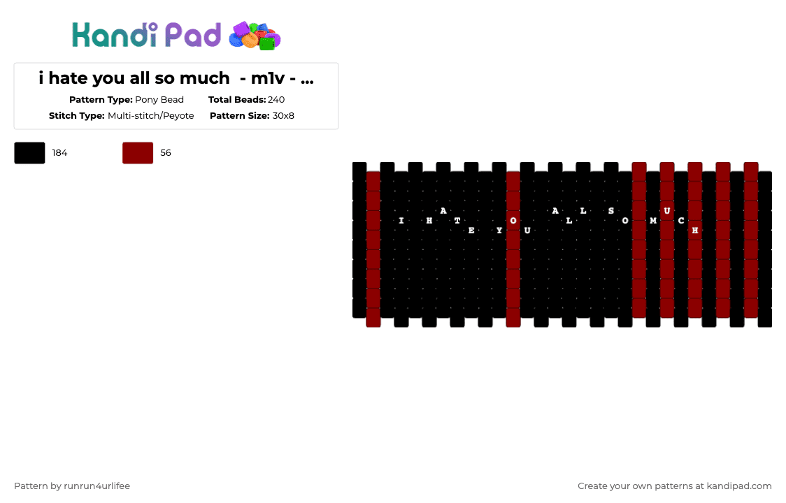 i hate you all so much - m1v - childhood dementia - Album - Multi Stitch/Peyote - Pony Bead Pattern by runrun4urlifee on Kandi Pad - black,i hate you all so much,m1v,song album,child hood dementia,song,lonegore,made1vvvonder,music