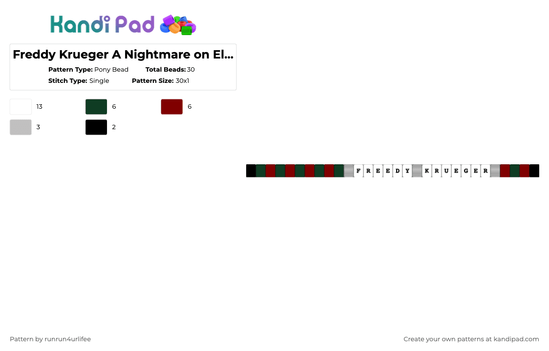Freddy Krueger -  A Nightmare on Elm Street Movie Single Kandi Bracelet - Pony Bead Pattern by runrun4urlifee on Kandi Pad - a nightmare on elm street, beige, brown, freddy, freddy krueger, horror, killer, krueger, movie, serial killer, white