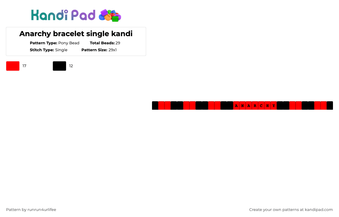 Anarchy bracelet single kandi - Pony Bead Pattern by runrun4urlifee on Kandi Pad - black,red,single,anarch,anarchy,anarchist sanctuary,kandi,bracelet