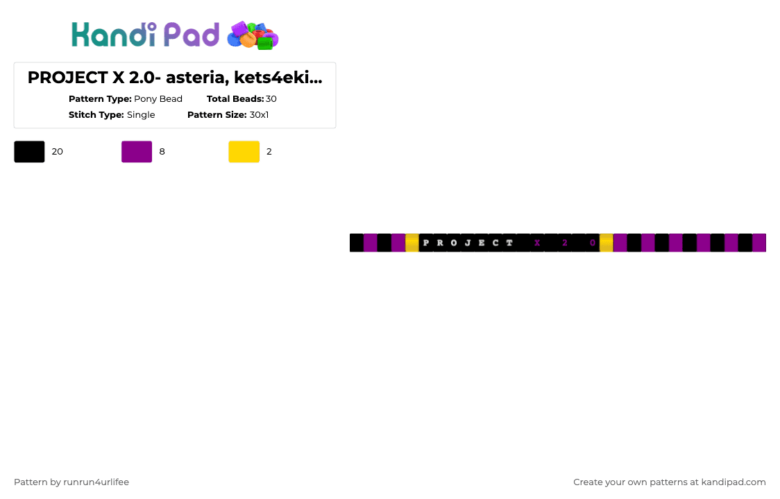 PROJECT X 2.0- asteria, kets4eki - matching 2 single kandi bracelet - Pony Bead Pattern by runrun4urlifee on Kandi Pad - anarchist, anarchist sanctuary, asteria, asteriasdeath, black, kets4eki, music, pink, sanctuary, song
