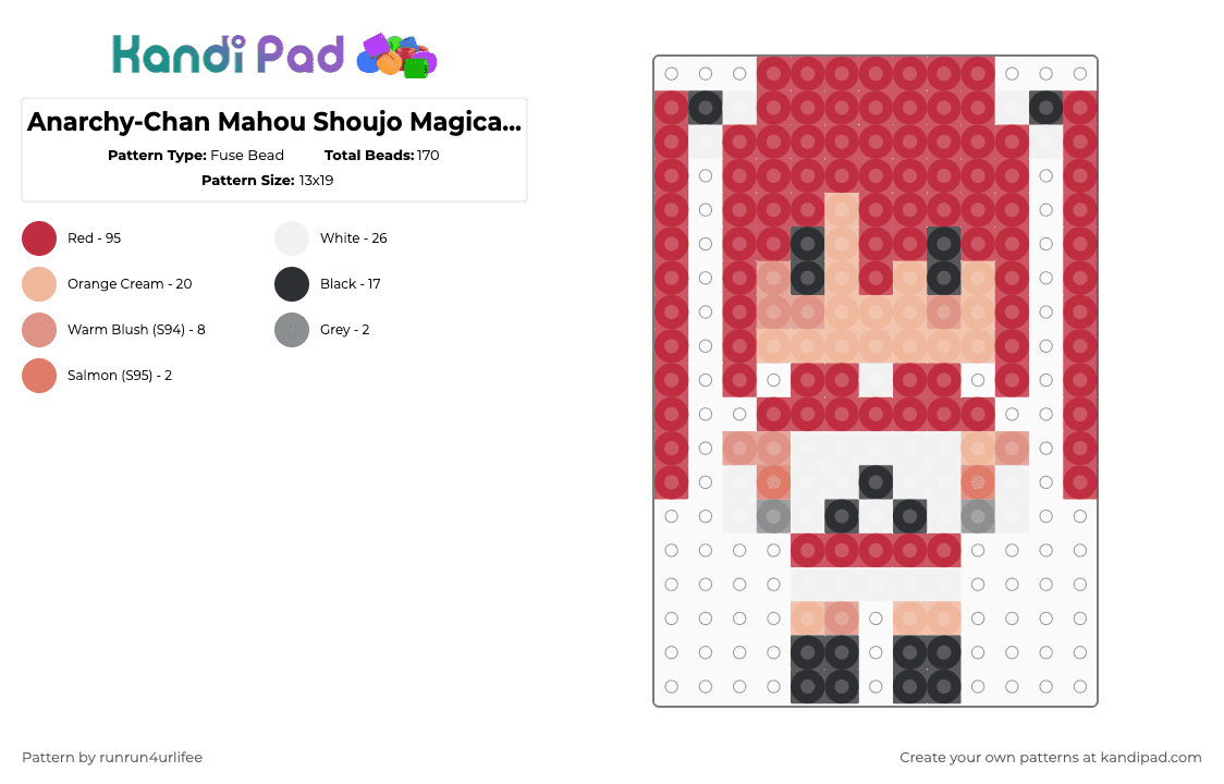 REMIXED PATTERN - Anarchy-Chan - Mahou Shoujo Magical Destoyers Fuse Perler Bead Doll - CREDIT IN DESCRIPTION - Fuse Bead Pattern by runrun4urlifee on Kandi Pad - red,magical mad,anarchy,anarchy chan,jun inagawa,mahou shoujo,magical destoyers,god save the otaku,anime