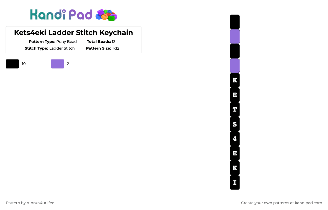 MATCHING 2 - Kets4eki Ladder Stitch Keychain - Pony Bead Pattern by runrun4urlifee on Kandi Pad - black,kets4eki,as,anarchist sanctuary,anarchy,asteriasdeath,asteria,music,an4rch