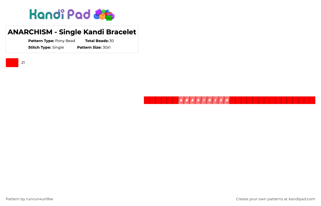 ANARCHISM - Single Kandi Bracelet - Pony Bead Pattern by runrun4urlifee on Kandi Pad - red,anarchy,anarch,an4rch,as,anarchist sanctuary,anarchist,cult,anarchism