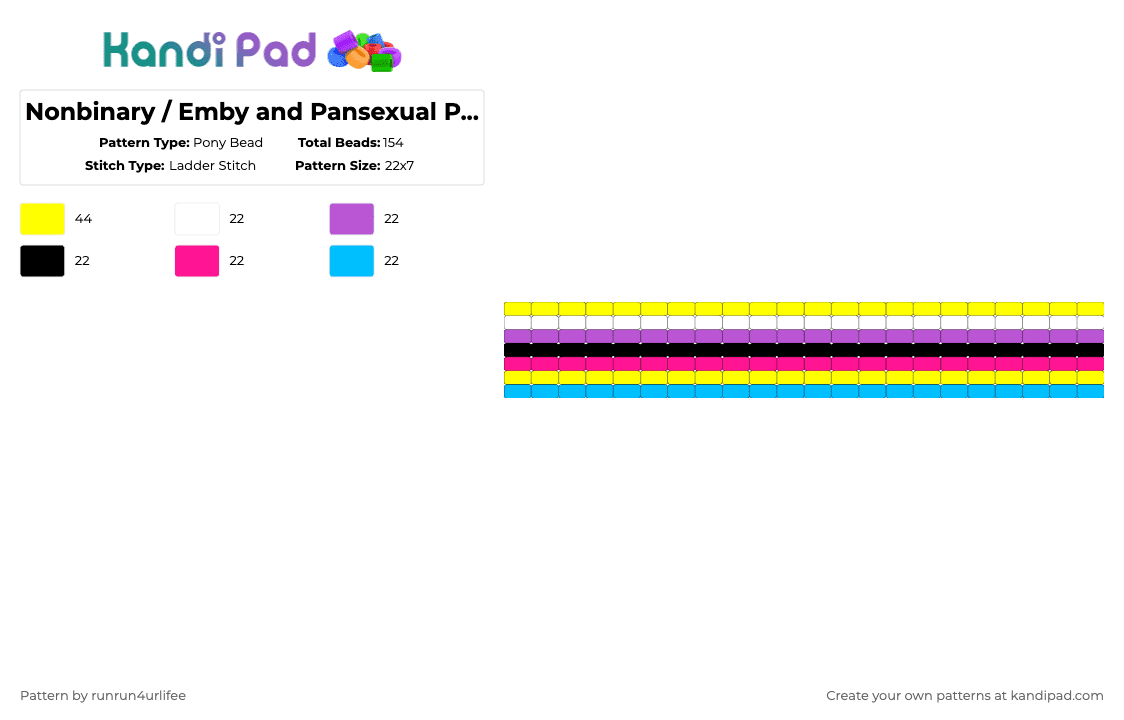 Nonbinary / Emby and Pansexual Pride Ladder Stitch Cuff - Pony Bead Pattern by runrun4urlifee on Kandi Pad - yellow,pink,nonbinary,emby,pride,lgbt,lgbtq,lgbtqia,pan,panseuxal