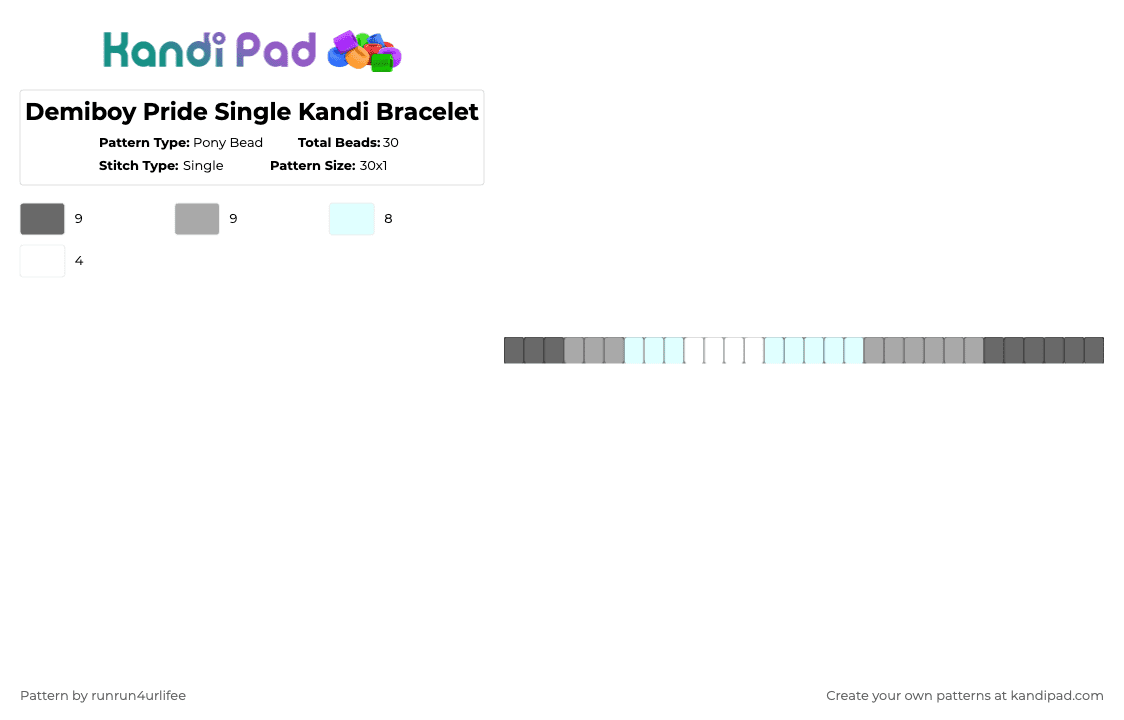 Demiboy Pride Single Kandi Bracelet - Pony Bead Pattern by runrun4urlifee on Kandi Pad - gray,beige,demi boy,demiboy,lgbt,lgbtqia,lgbtq,pride,single,kandi