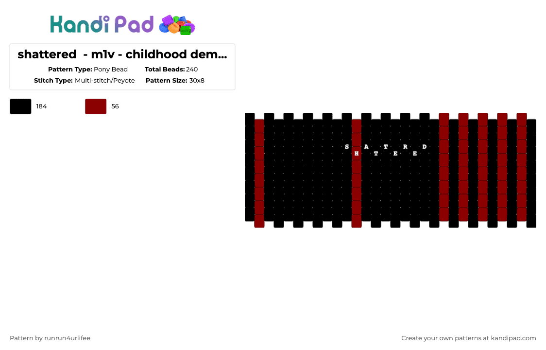 shattered - m1v - childhood dementia - Album - Multi Stitch/Peyote - Pony Bead Pattern by runrun4urlifee on Kandi Pad - black,shattered,m1v,lonegore,made1vvvonder,song,song album,childhood dementia,music