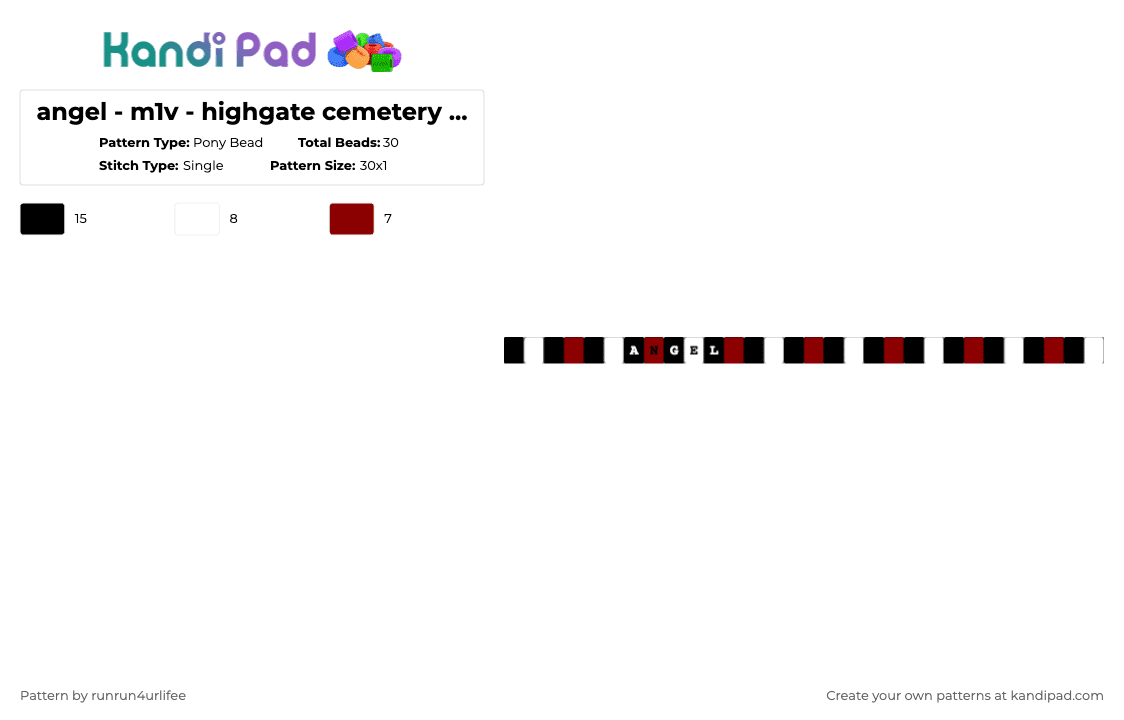 angel - m1v - highgate cemetery - Album - Single Kandi Bracelet - Pony Bead Pattern by runrun4urlifee on Kandi Pad - white,red,evil empire,m1v,made1vvvonder,lonegore,angel,song album,song,highgate cemetery
