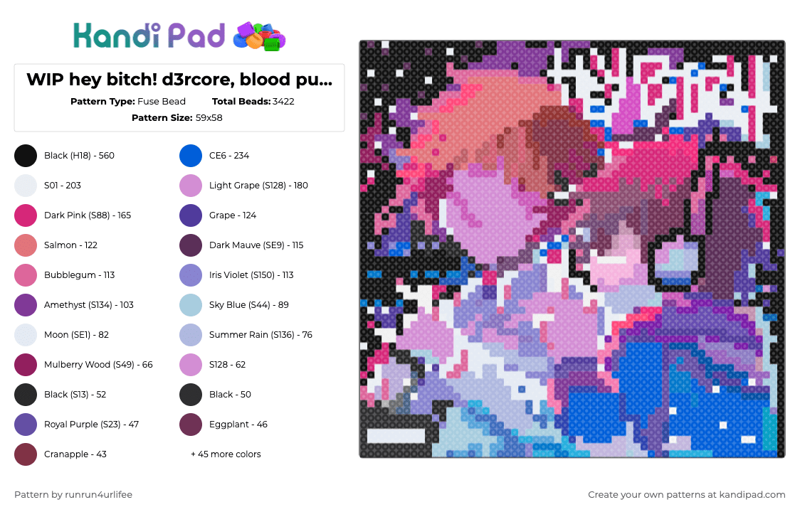 hey bitch! d3rcore, blood pup, wujek Perler Fuse Bead Pattern BIG - Fuse Bead Pattern by runrun4urlifee on Kandi Pad - pink,blue,hey bitch,d3r,d3rcore,der i despise you,blood pup,wujek,fabfantasy,song