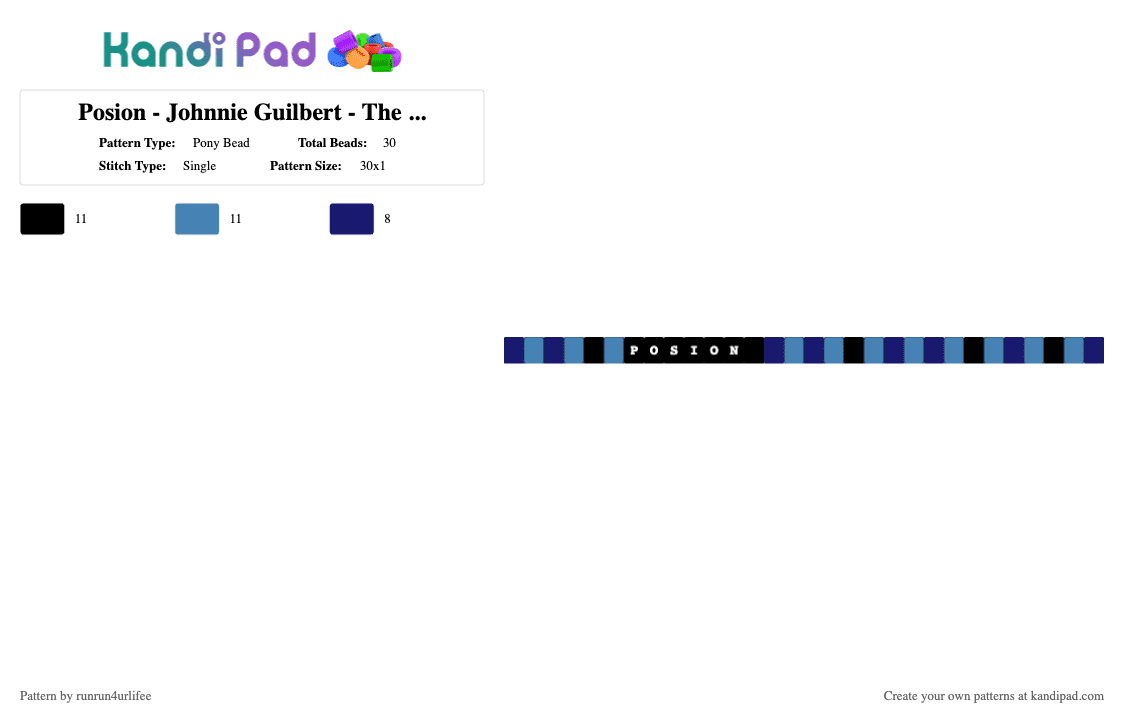 Posion - Johnnie Guilbert - The Last Thing I Want Is help - Pony Bead Pattern by runrun4urlifee on Kandi Pad - blue,purple,posion,johnnie guilbert,the last thing i want is help,jnj,jake webber,jake and johnnie,song,music