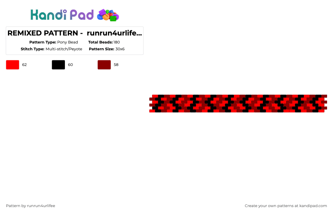REMIXED PATTERN -  runrun4urlifee Kandi Cuff  - [CREDITS IN DESCRIPTION] - Pony Bead Pattern by runrun4urlifee on Kandi Pad - red,black,runrun4urlifee,kandi,cuff,astradragon,astra dragon,remix,anarchyy,aexoticskullsa