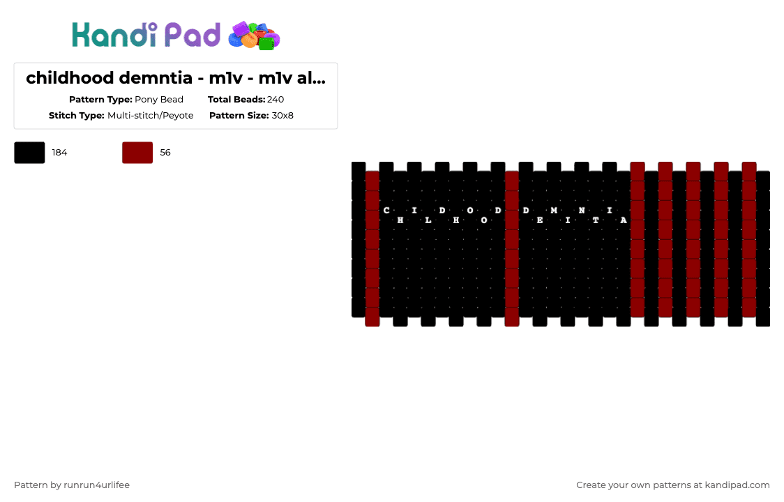 childhood dementia - m1v - childhood dementia - Album - Multi Stitch/Peyote - Pony Bead Pattern by runrun4urlifee on Kandi Pad - black,m1v,made1vvvonder,childhood demntia,lonegore,single,kandi,song,song album