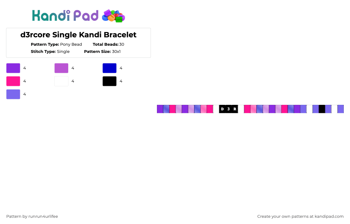 d3rcore Single Kandi Bracelet - Pony Bead Pattern by runrun4urlifee on Kandi Pad - purple,pink,d3r,der i despise you,d3rcore,fabfantasy,der,d3r i despise you