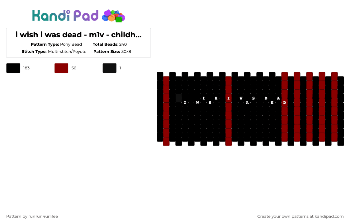 i wish i was dead - m1v - childhood dementia - Album - Multi Stitch/Peyote - Pony Bead Pattern by runrun4urlifee on Kandi Pad - black,m1v,i wish i was dead,lonegore,made1vvvonder,song,song album,childhood dementia,music