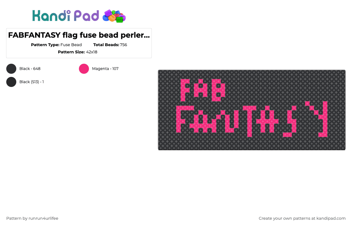 FABFANTASY flag fuse bead perler pattern - Fuse Bead Pattern by runrun4urlifee on Kandi Pad - black,fabfantasy,flag,fuse bead,peler bead,pattern,pink