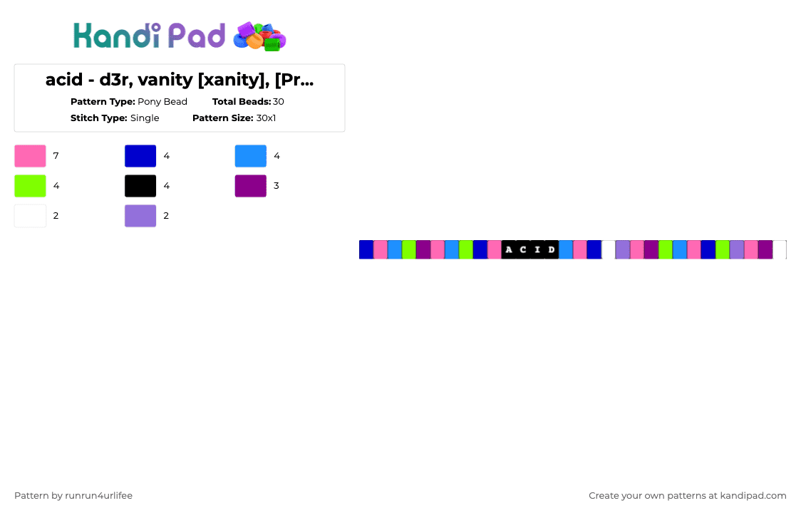 acid - d3r, vanity [xanity], [Prod. Pr0xy] - Pony Bead Pattern by runrun4urlifee on Kandi Pad - purple,pink,acid,acid drug,d3r,vanity,pr0xy,d3rcore,fabfantasy,music