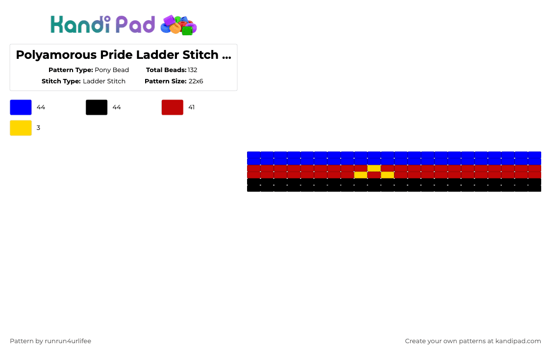 Polyamorous Pride Ladder Stitch Cuff - Pony Bead Pattern by runrun4urlifee on Kandi Pad - purple,red,polyamorous,poly,pride,lgbt,lgbtq,lgbtqia,ladder stitch,cuff
