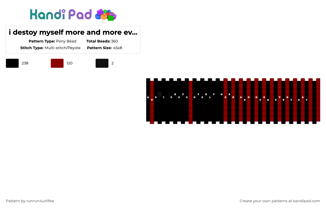 i destoy myself more and more everyday - m1v - childhood dementia - Album - Multi Stitch/Peyote - Pony Bead Pattern by runrun4urlifee on Kandi Pad - black,red,idesotymyselfmoreandmorevryday,m1v,song album,song,lonegore,made1vvvonder,childhood dementia,music