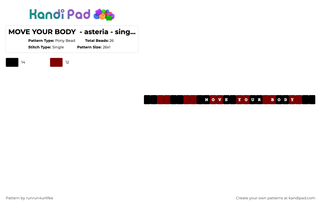 MOVE YOUR BODY  - asteria - single kandi bracelet - Pony Bead Pattern by runrun4urlifee on Kandi Pad - black,brown,asteriasdeath,single kandi bracelet,as,anarchist sanctuary,asteria,kets4eki,red