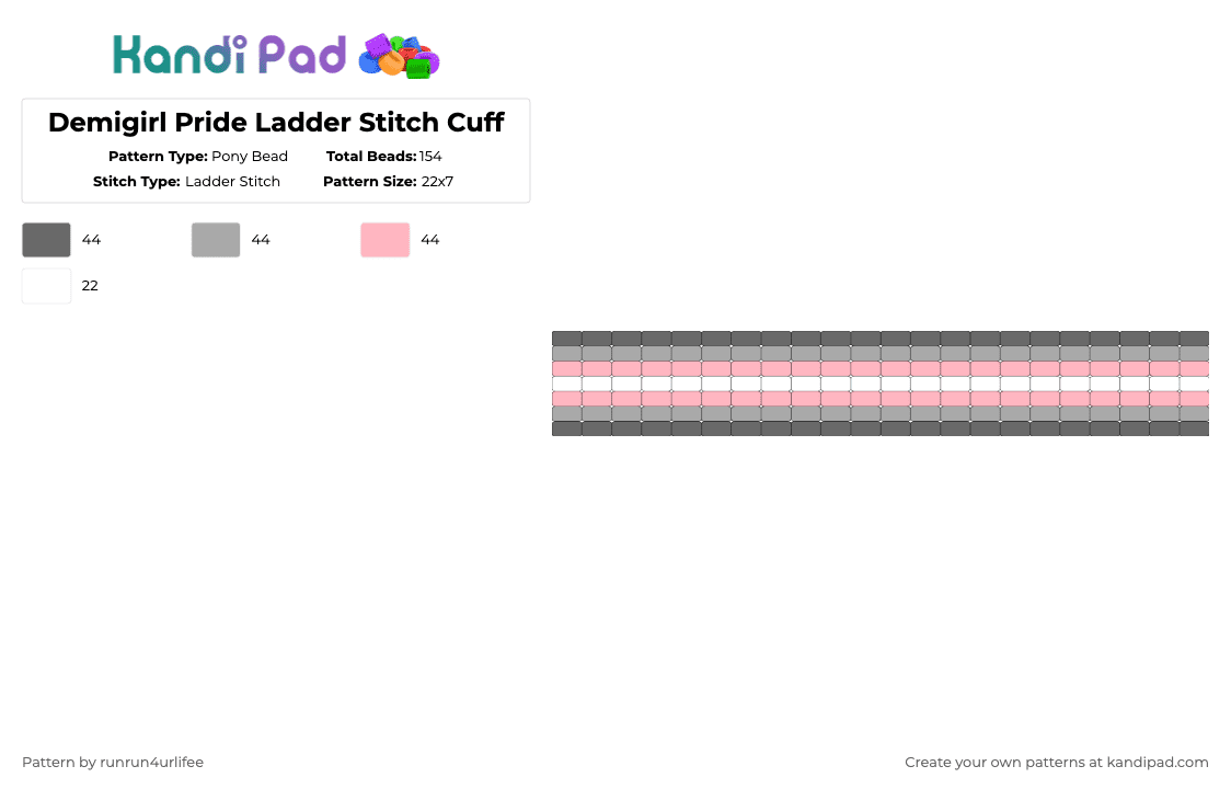 Demigirl Pride Ladder Stitch Cuff - Pony Bead Pattern by runrun4urlifee on Kandi Pad - gray,beige,pink,demi girl,demigirl,pride,lgbt,lgbtq,lgbtqia,ladder stitch,cuff