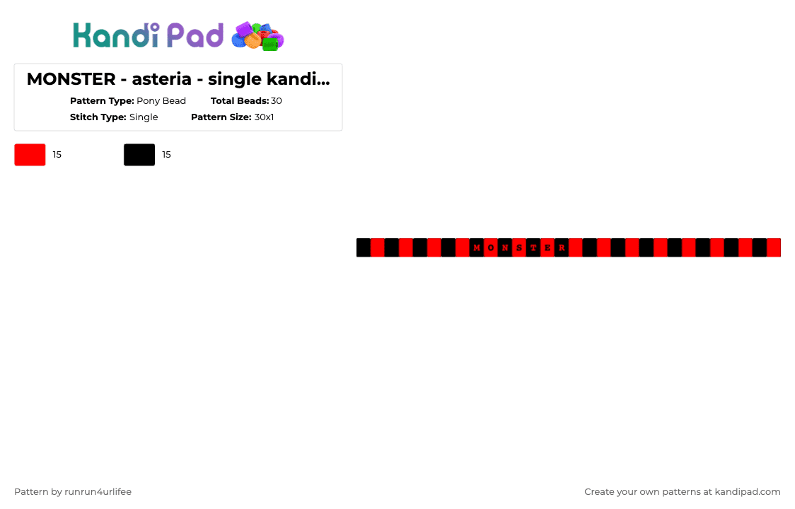 MONSTER - asteria - single kandi bracelet - Pony Bead Pattern by runrun4urlifee on Kandi Pad - red,black,monster,asteria,asteriasdeath,as,anarchist sanctuary,kets4eki,anarchy,anarch