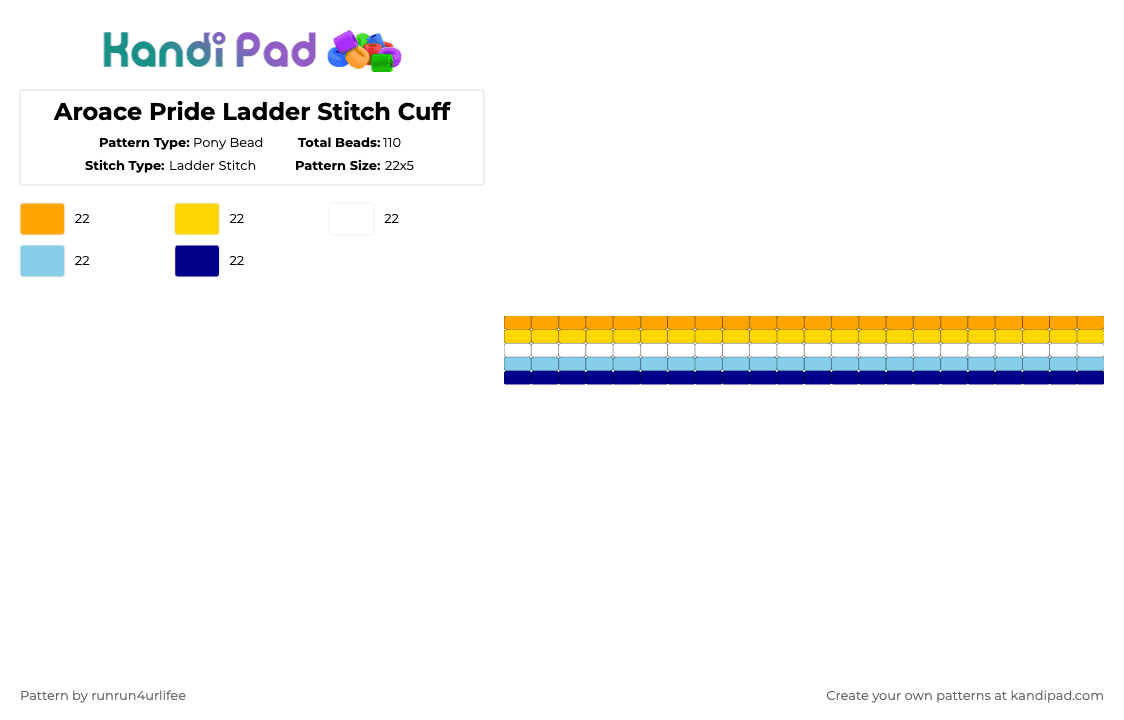 Aroace Pride Ladder Stitch Cuff - Pony Bead Pattern by runrun4urlifee on Kandi Pad - orange,yellow,light blue,purple,aroace,pride,lgbt,lgbtq,lgbtqia,ladder,cuff
