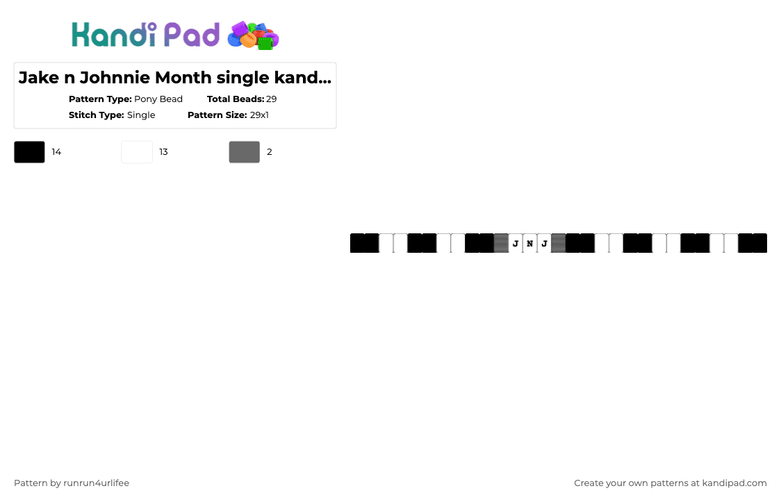 Jake n Johnnie Month single kandi bracelet matching 1 - Pony Bead Pattern by runrun4urlifee on Kandi Pad - white,jnj month,no name,jake webber,jake,johnnie guilbert,johnnie,lesbian latinas,latinas