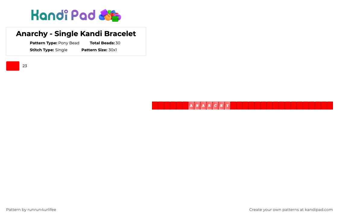 ANARCHY - Single Kandi Bracelet - Pony Bead Pattern by runrun4urlifee on Kandi Pad - red,anarchy,anarch,anarchism,an4rch,as,anarchist,sanctuary,cult