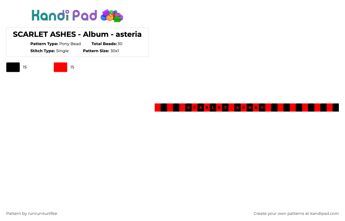 SCARLET ASHES - Album - asteria - Pony Bead Pattern by runrun4urlifee on Kandi Pad - black,red,album,scarlet ashes,asteria,as,asteriasdeath,anarchist sanctuary,kets4eki,music