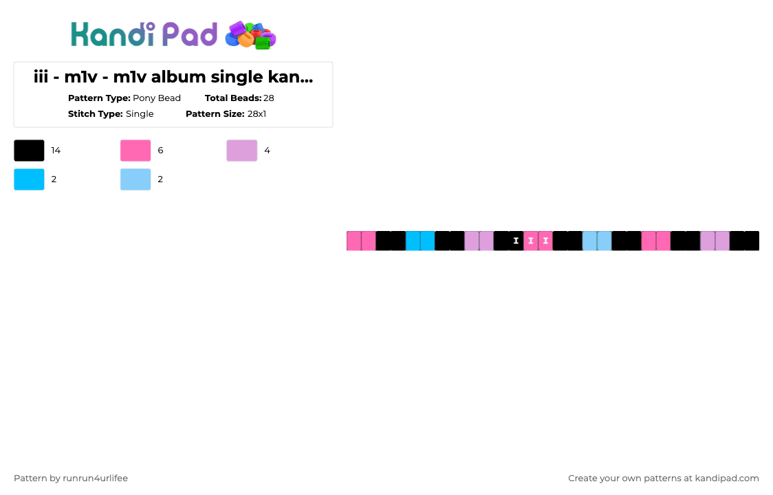 iii - m1v - m1v -  Album Single Kandi Bracelet - Pony Bead Pattern by runrun4urlifee on Kandi Pad - pink,light blue,iii,m1v,lonegore,made1vvvonder,song,song album,single,kandi