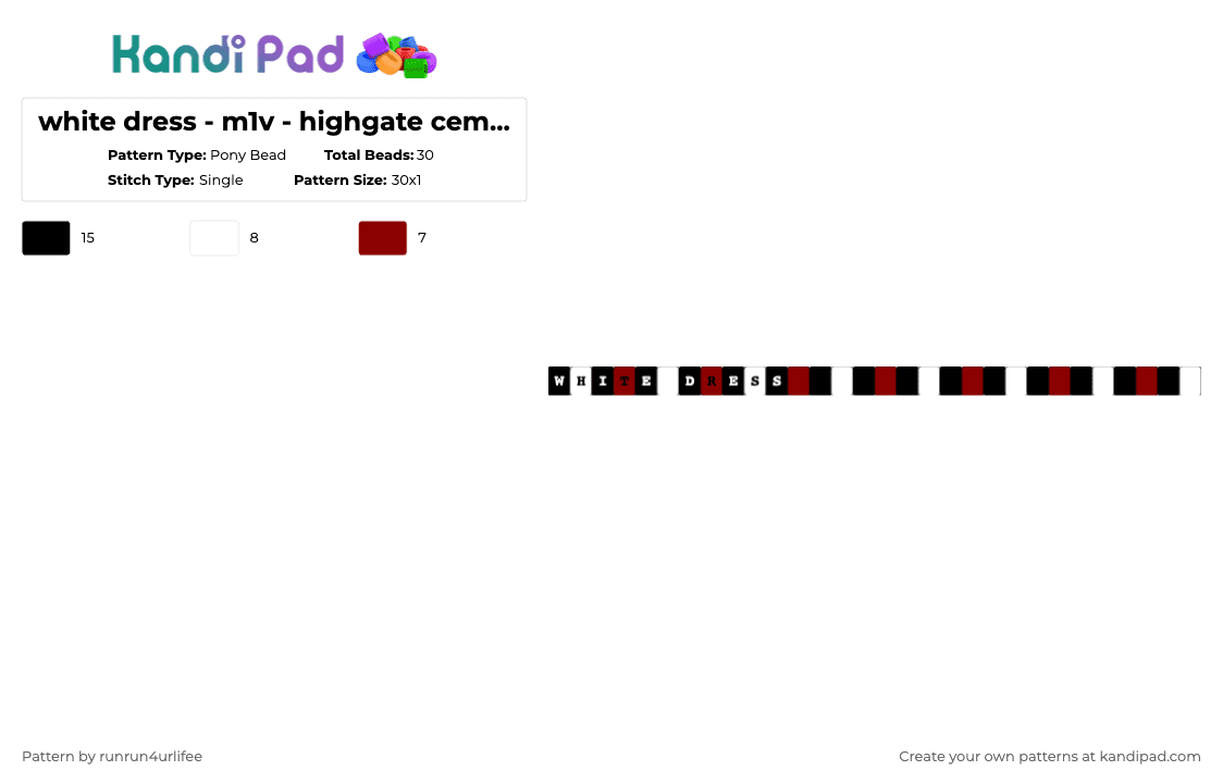white dress - m1v - highgate cemetery - Album - Single Kandi Bracelet - Pony Bead Pattern by runrun4urlifee on Kandi Pad - white,red,white dress,highgate cemetery,song album,song,m1v,made1vvvonder,lonegore,music