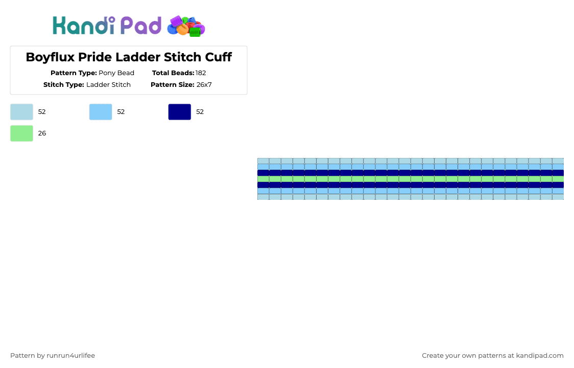 Boyflux Pride Ladder Stitch Cuff - Pony Bead Pattern by runrun4urlifee on Kandi Pad - light blue,boyflux,boy flux,pride,lgbt,lgbtqia,lgbtq,ladder stitch,cuff